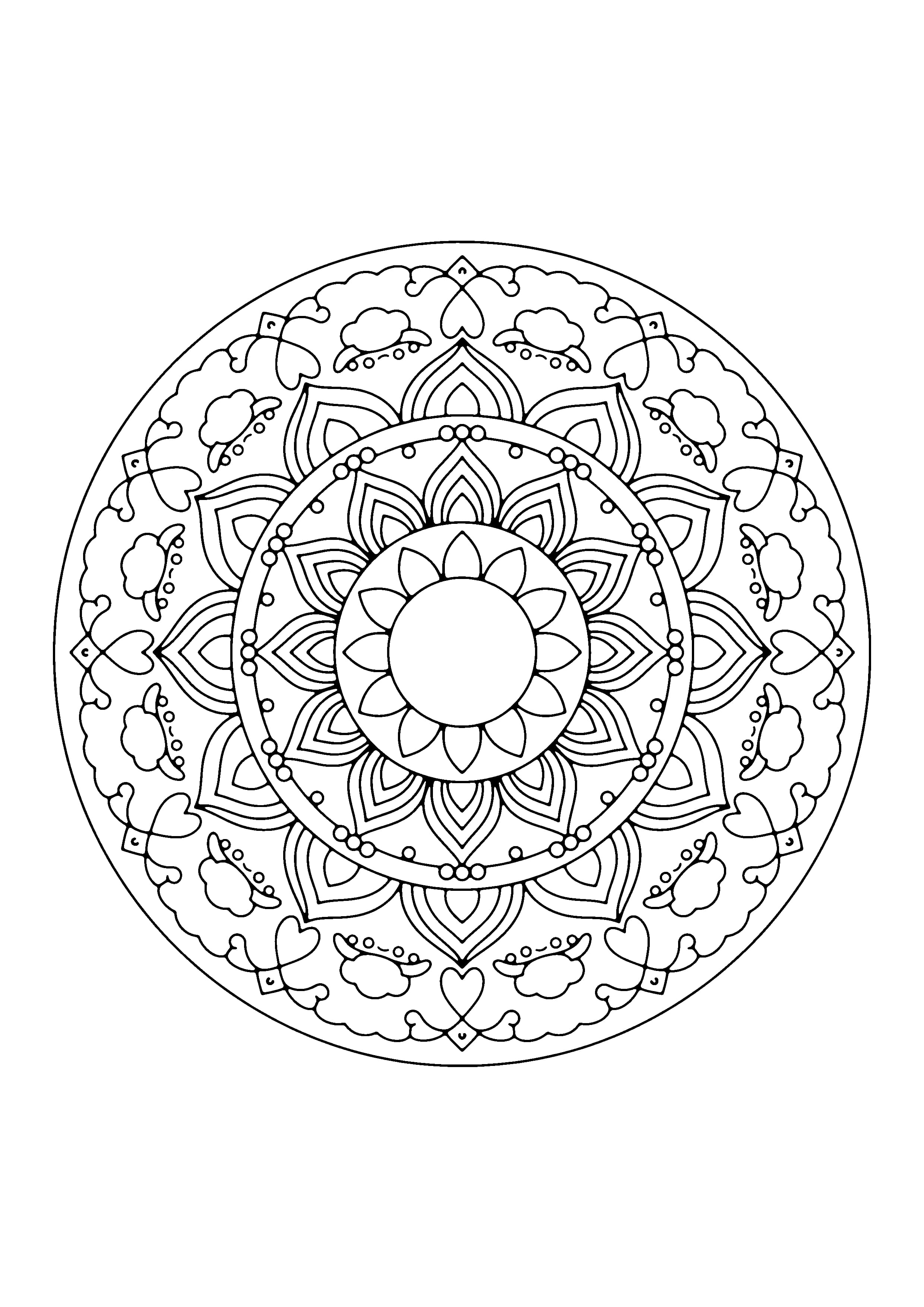 Printable hand-drawn Rainbow Mandala coloring page