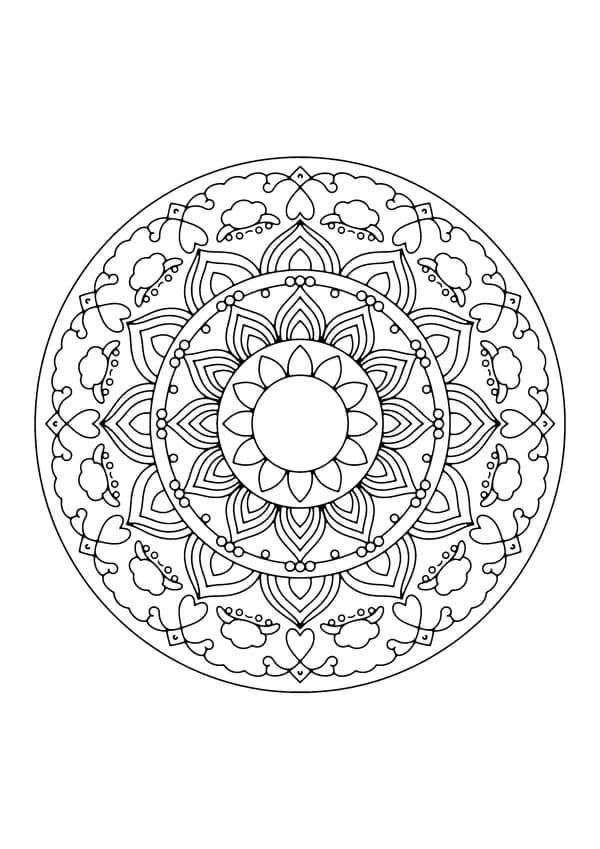 Printable hand-drawn Rainbow Mandala coloring page