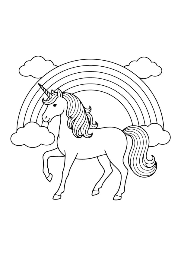 Printable hand-drawn Rainbow Unicorn coloring page