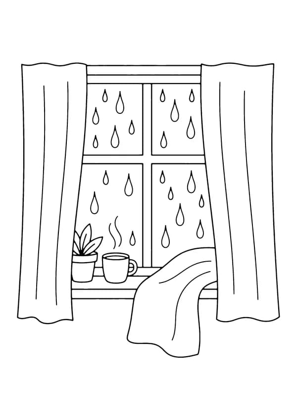 Printable hand-drawn Rainy Day Window coloring page