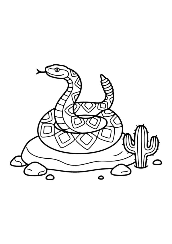 Printable hand-drawn Rattlesnake on the Rocks coloring page