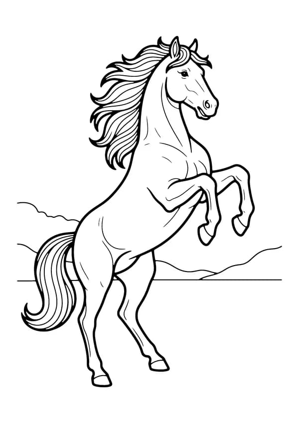 Printable hand-drawn Rearing Stallion coloring page