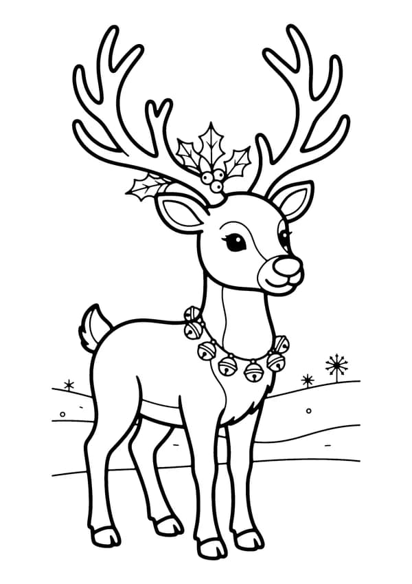 Printable hand-drawn Santa's Reindeer coloring page