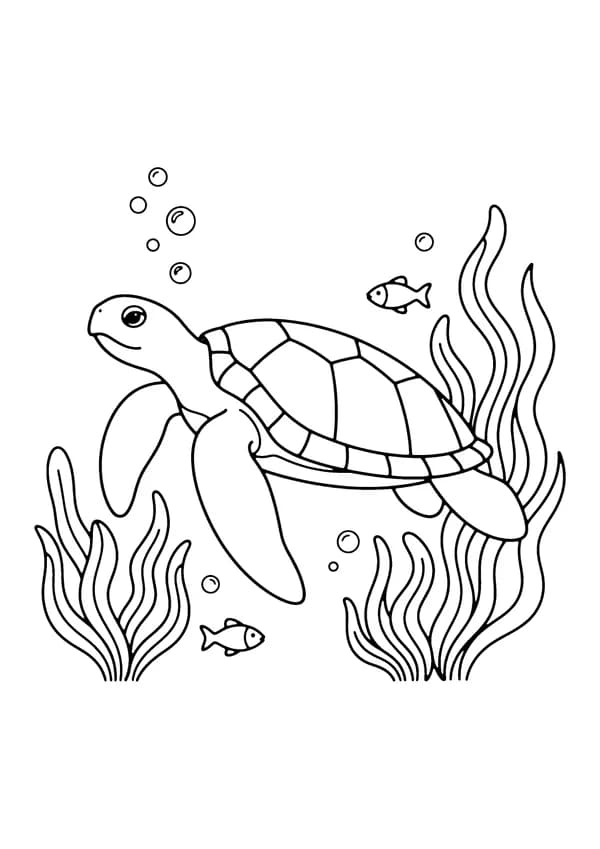 Printable hand-drawn Sea Turtle Swimming coloring page
