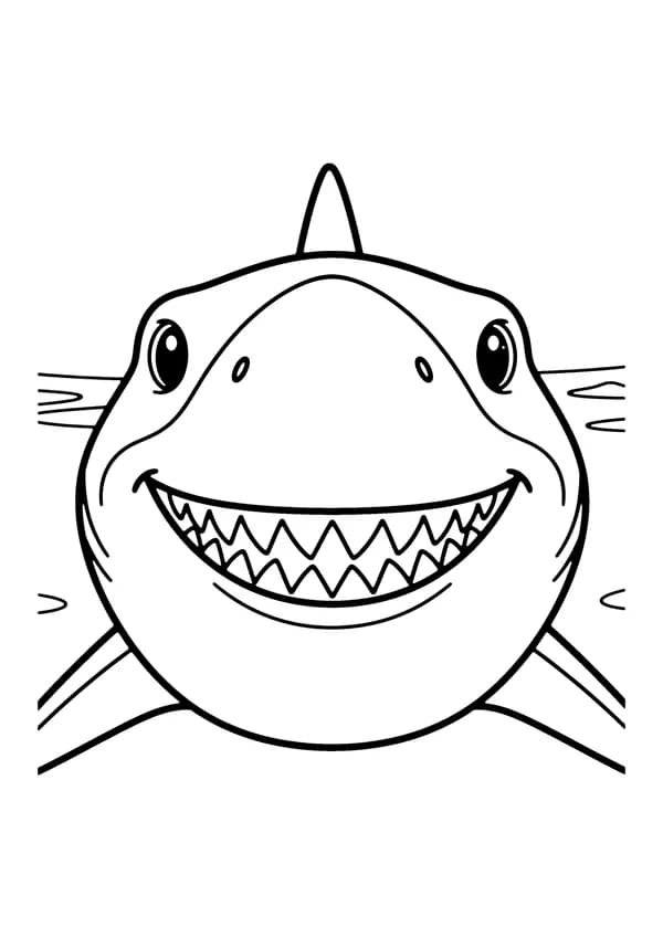 Printable hand-drawn Shark Face Close-Up coloring page