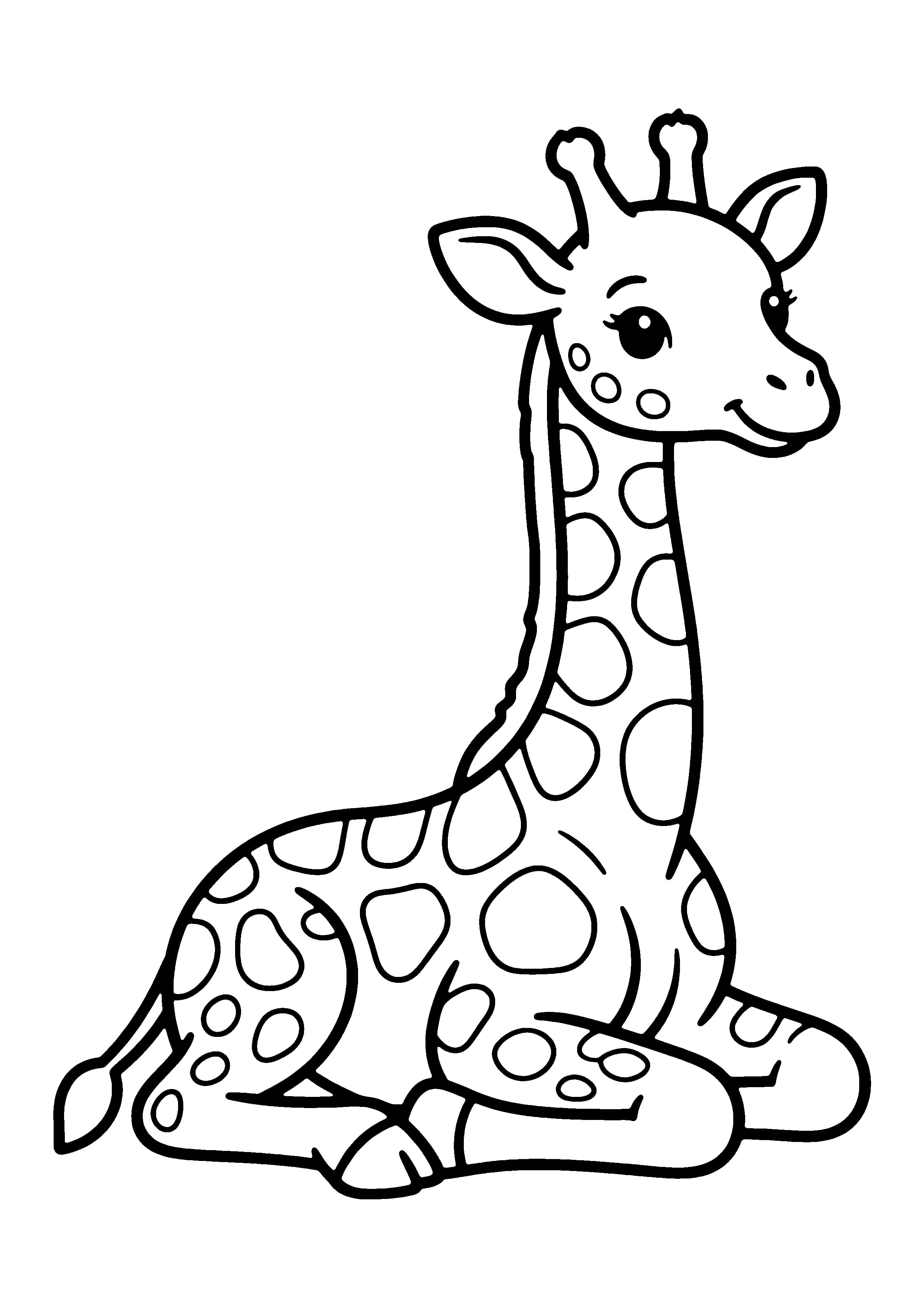 Printable hand-drawn Sitting Baby Giraffe coloring page