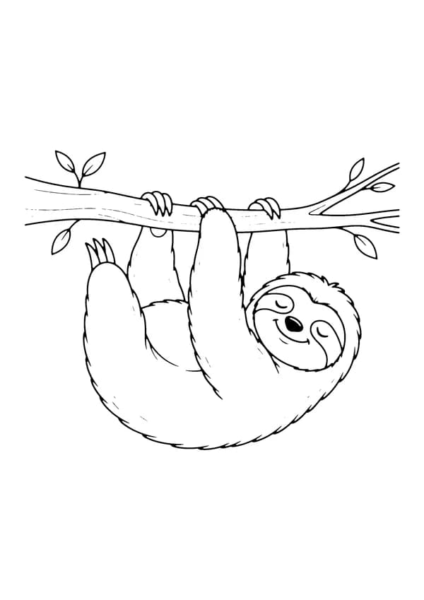 Printable hand-drawn Sleepy Sloth coloring page