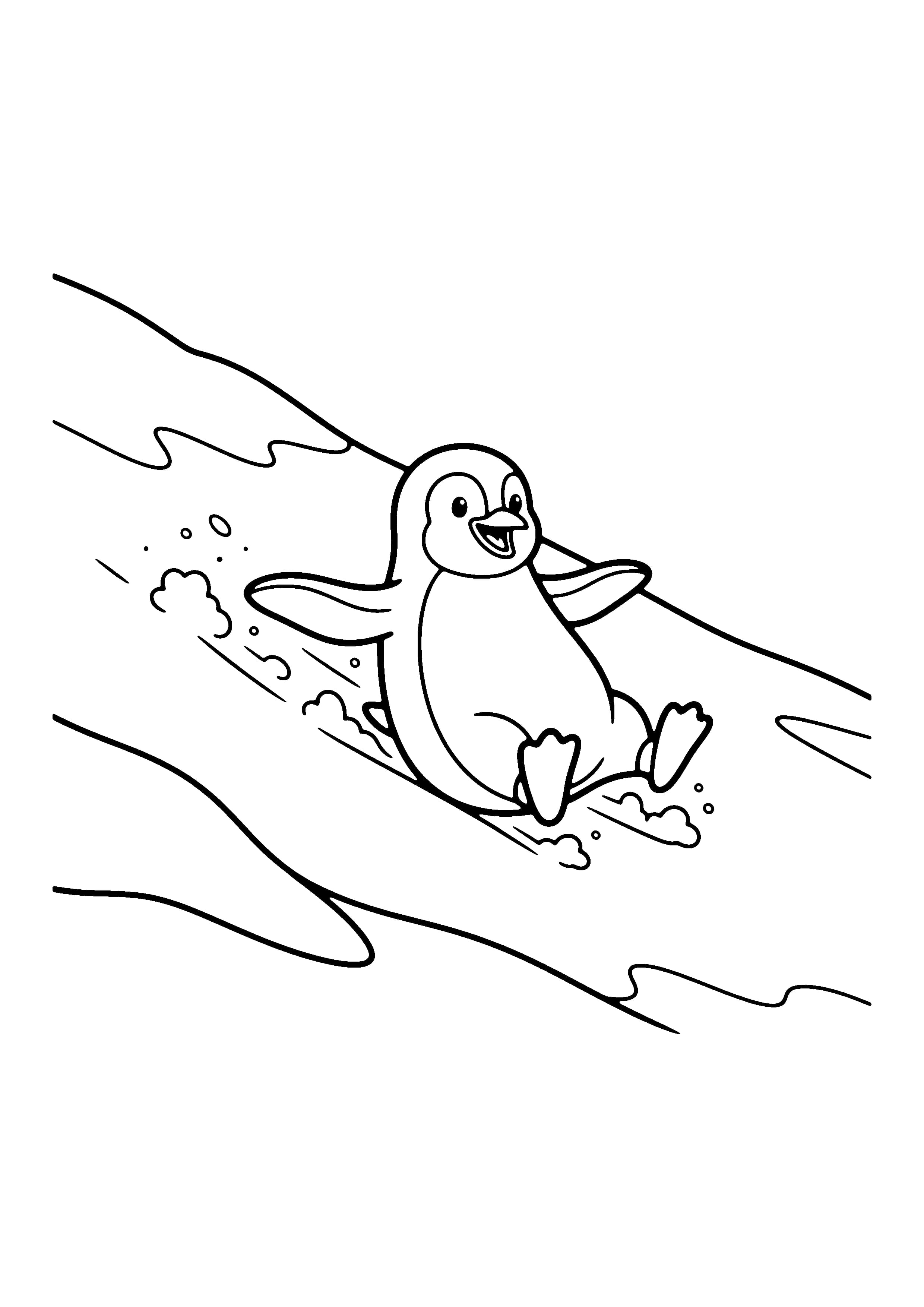Printable hand-drawn Sliding Penguin coloring page