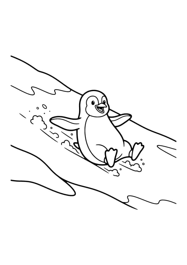 Printable hand-drawn Sliding Penguin coloring page