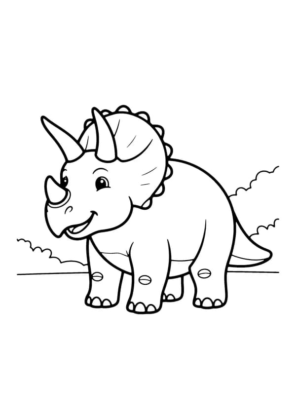 Printable hand-drawn Smiling Triceratops coloring page