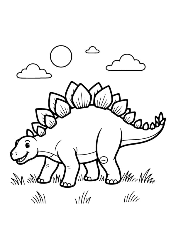 Printable hand-drawn Stegosaurus in the Sun coloring page