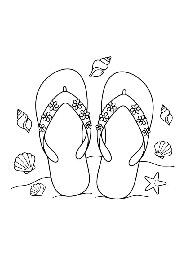 Printable hand-drawn Summer Flip-Flops coloring page