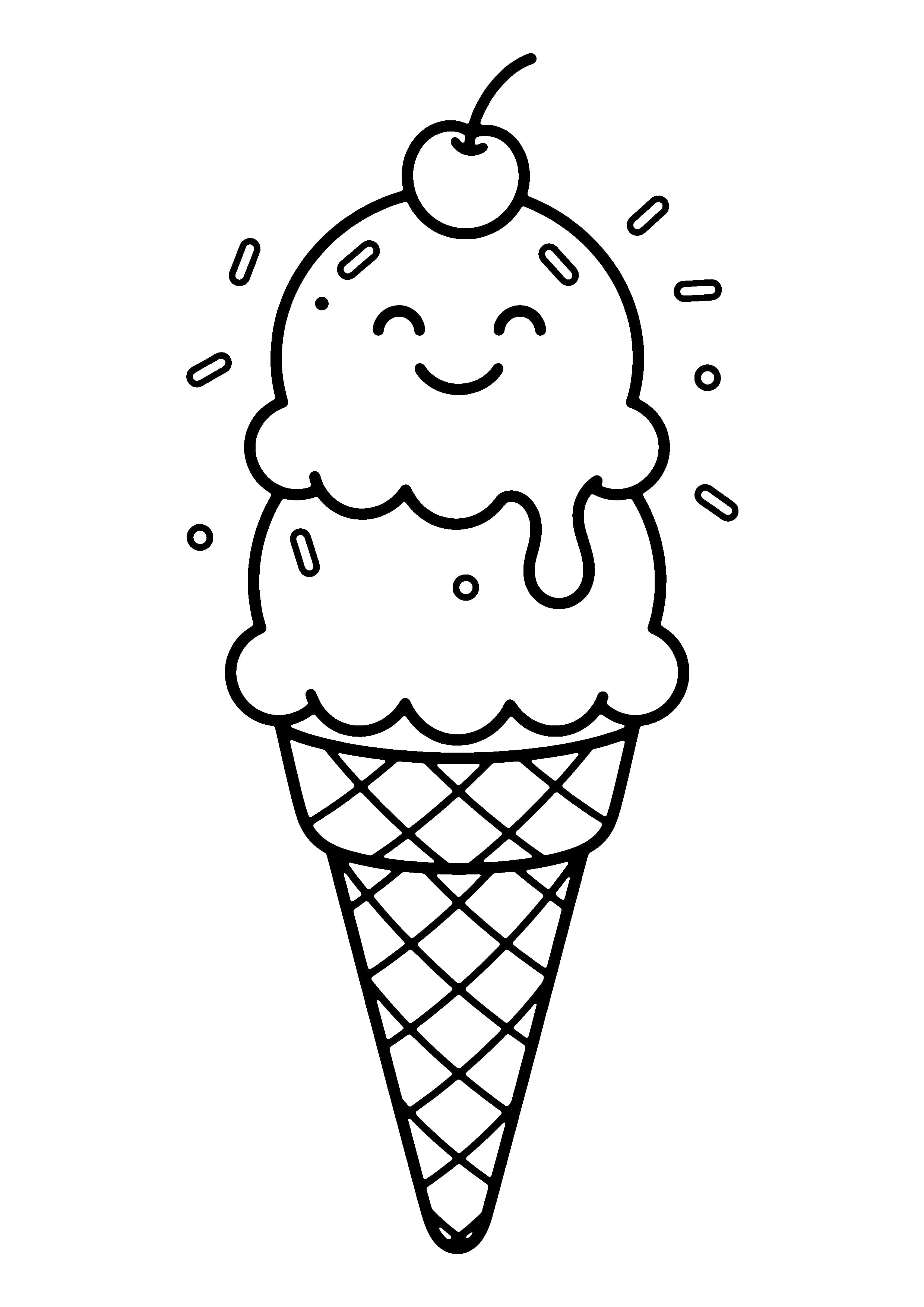 Printable hand-drawn Summer Ice Cream Cone coloring page