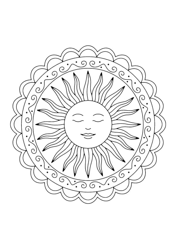 Printable hand-drawn Sun Mandala coloring page