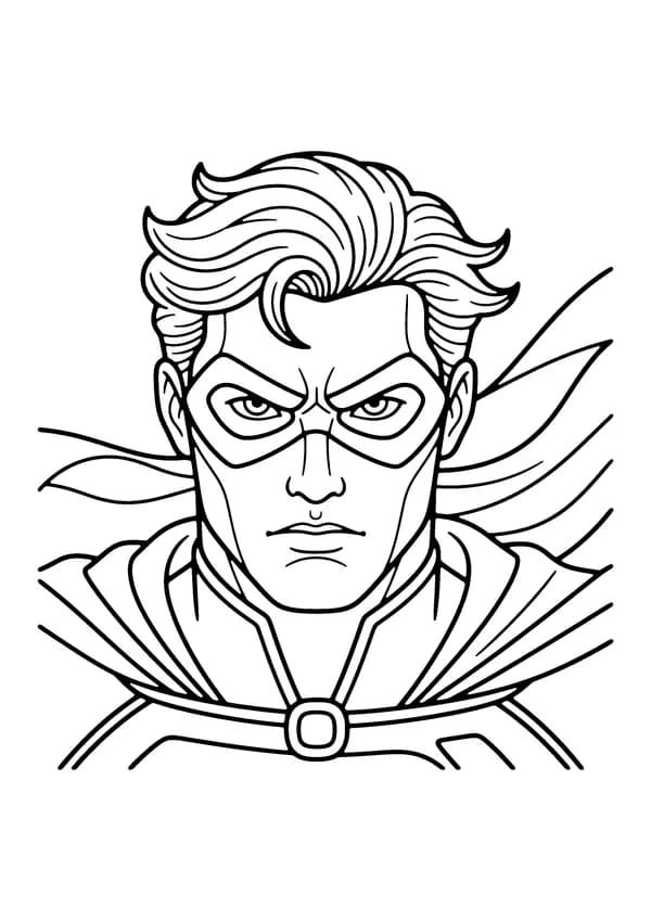 Printable hand-drawn Superhero Mask Close-Up coloring page