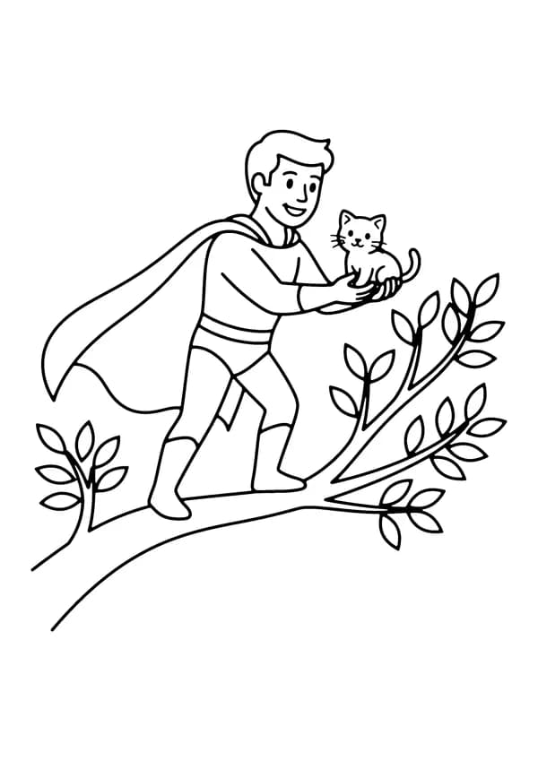 Printable hand-drawn Superhero to the Rescue coloring page