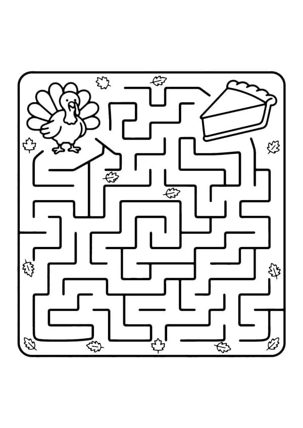 Printable hand-drawn Thanksgiving Maze Activity coloring page