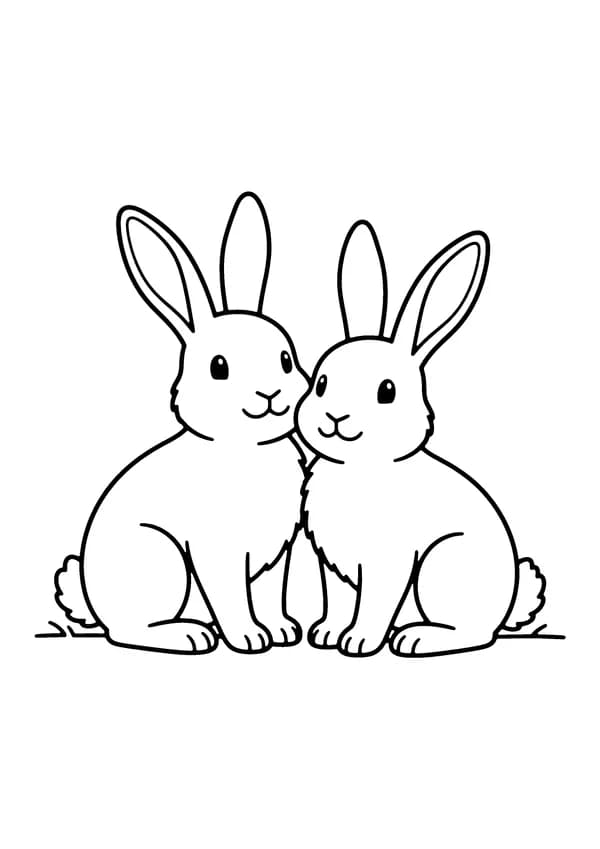 Printable hand-drawn Two Bunnies coloring page