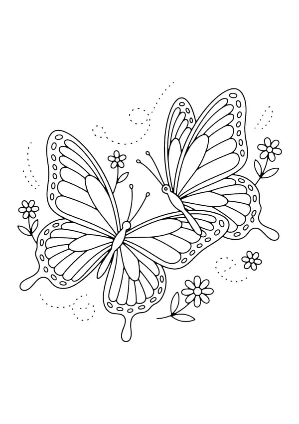 Printable hand-drawn Two Butterflies coloring page