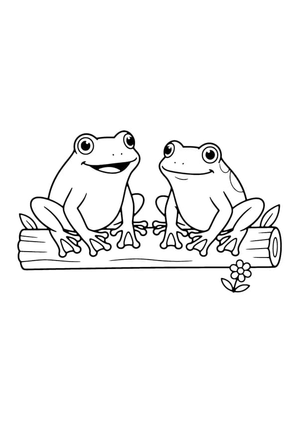 Printable hand-drawn Two Frog Friends coloring page