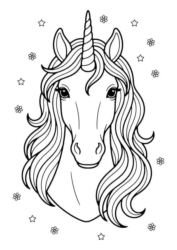 Printable hand-drawn Unicorn Portrait coloring page