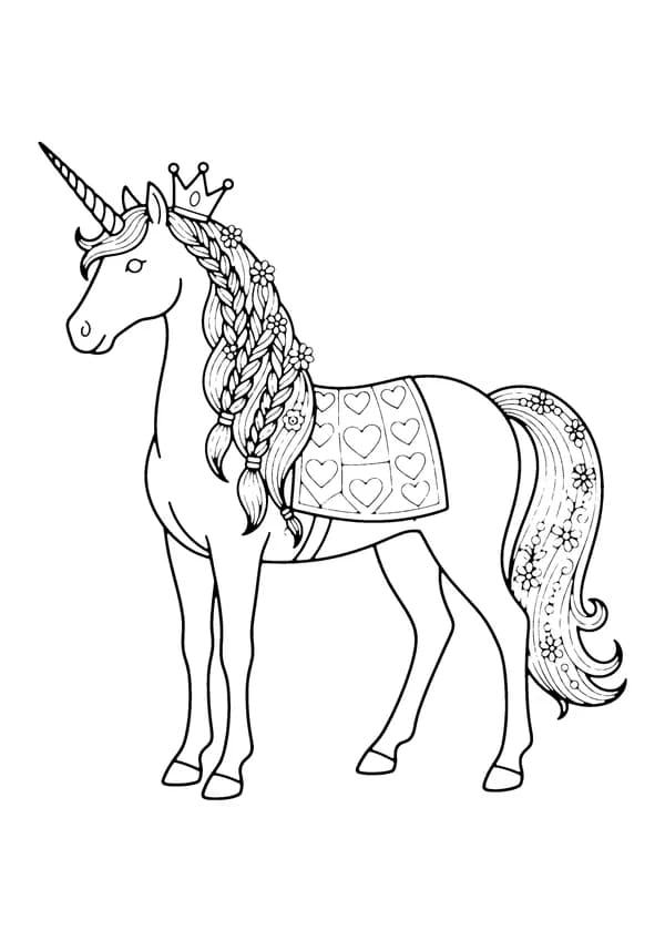 Printable hand-drawn Unicorn Princess coloring page