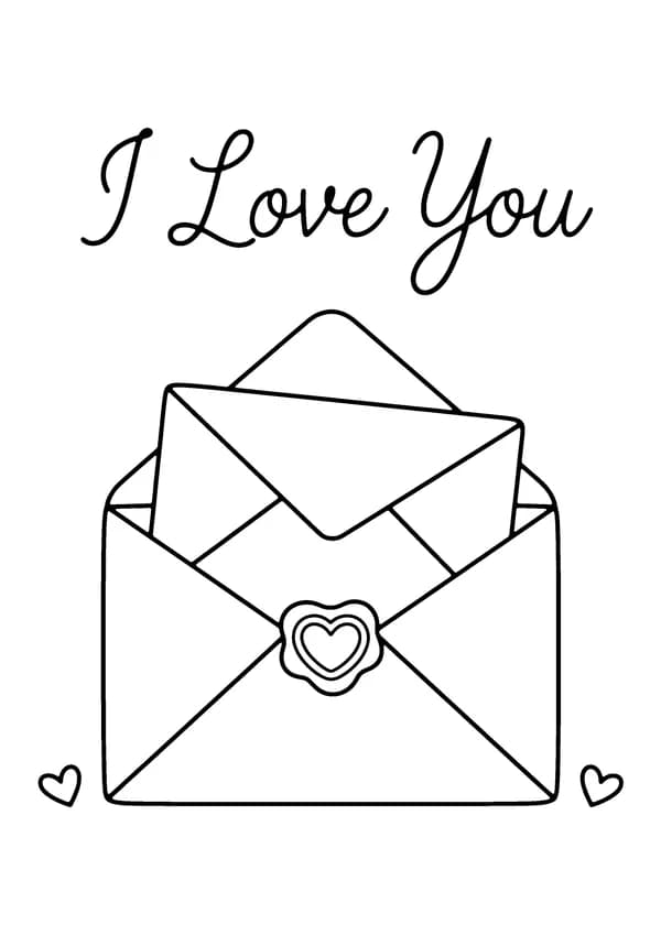 Printable hand-drawn Valentine Love Letter coloring page