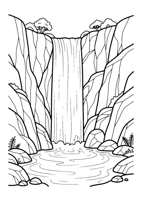 Printable hand-drawn Waterfall coloring page