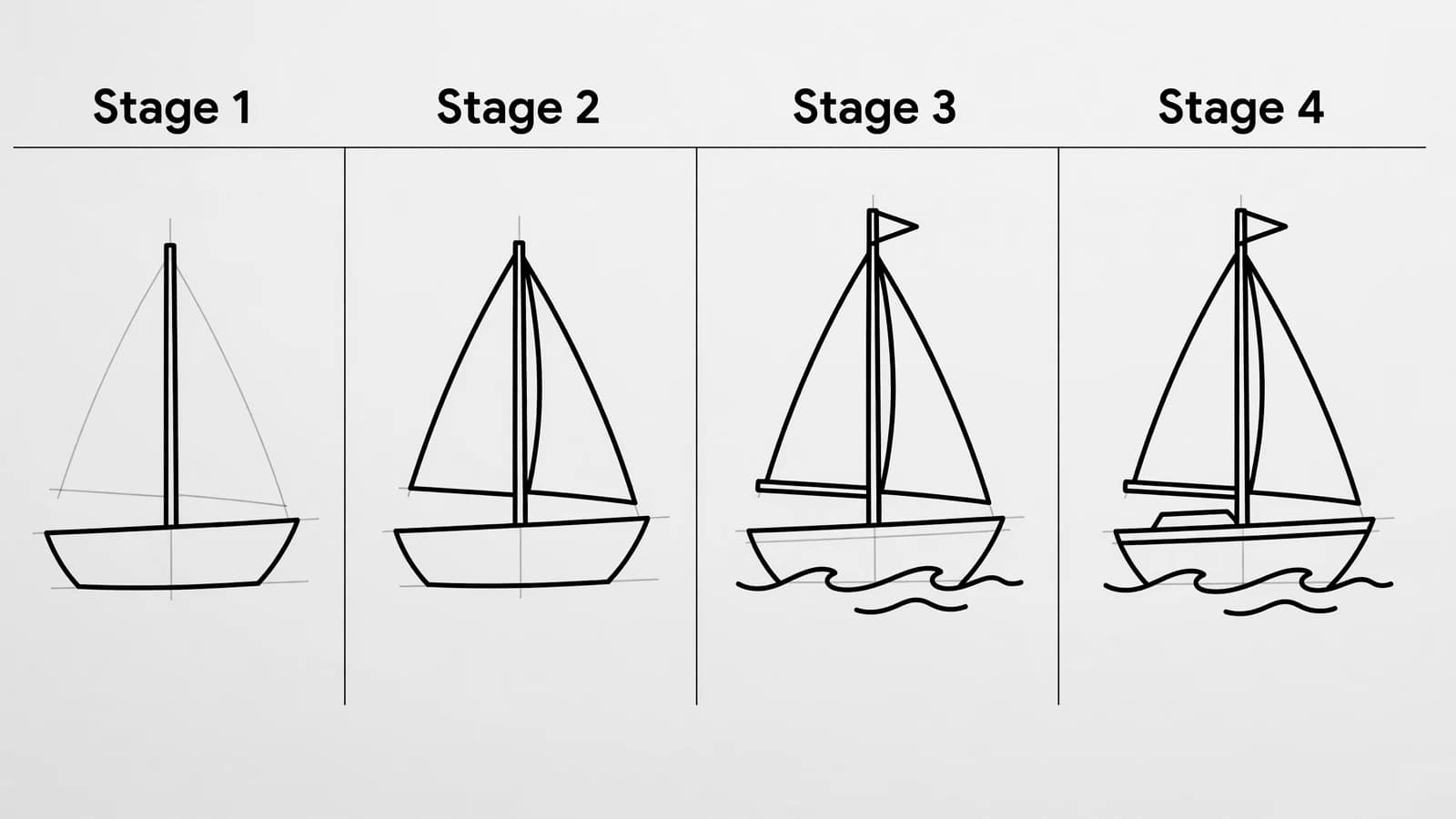 Step-by-step: how to draw a boat in four stages