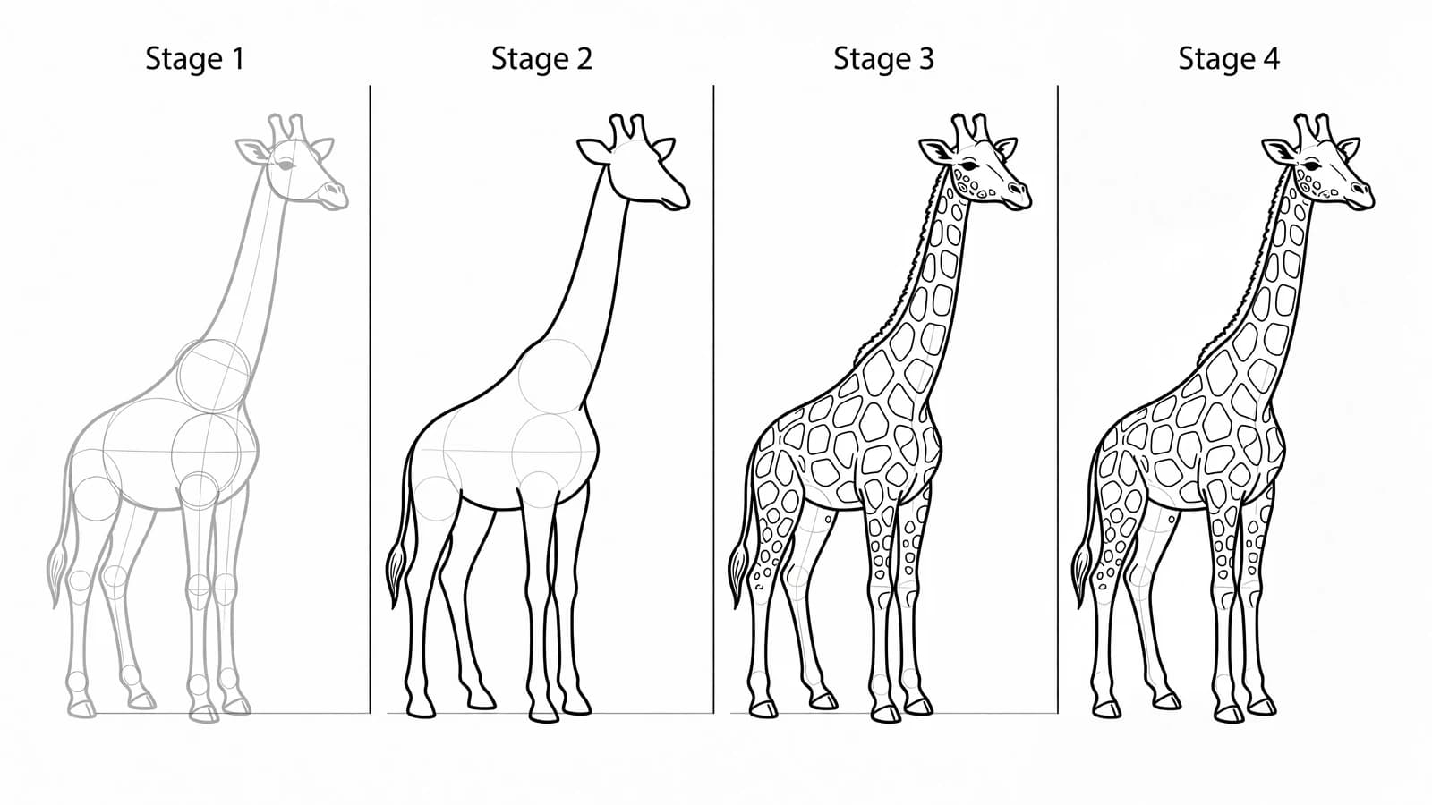Step-by-step: how to draw a giraffe in four stages