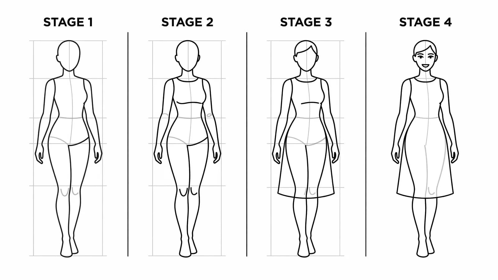 Step-by-step: how to draw a lady in four stages