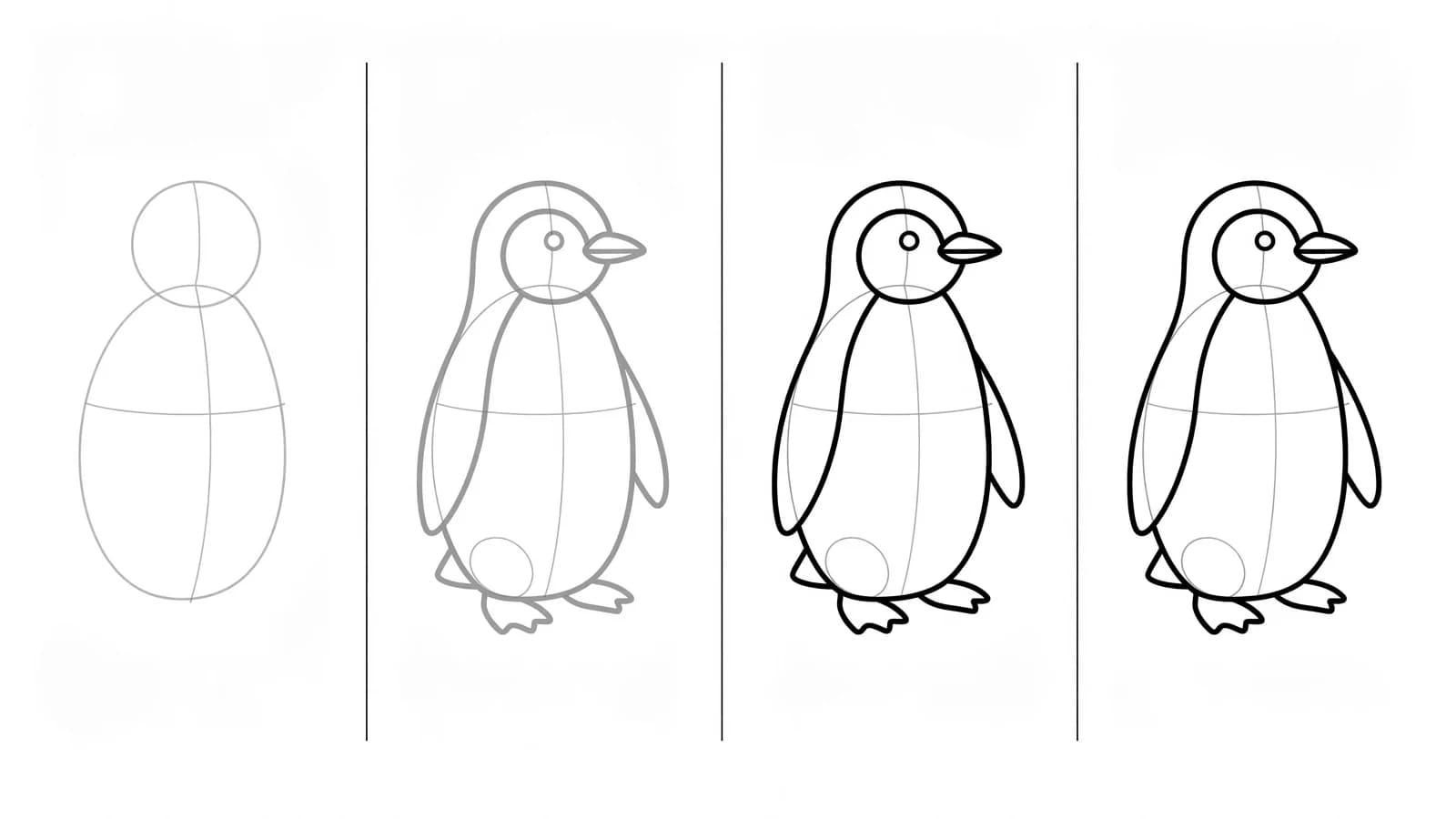 Step-by-step: how to draw a penguin in four stages
