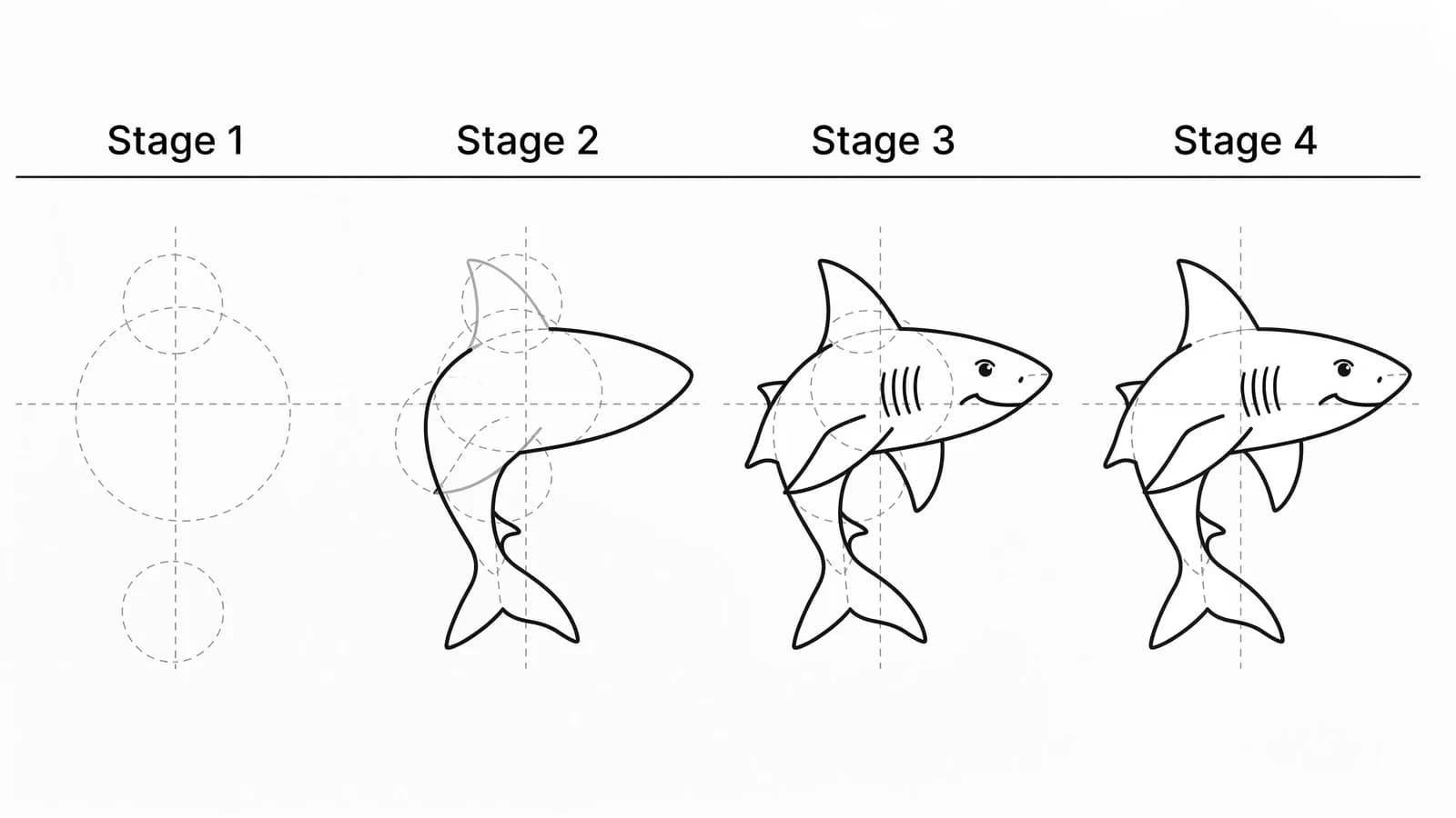 Step-by-step: how to draw a shark in four stages