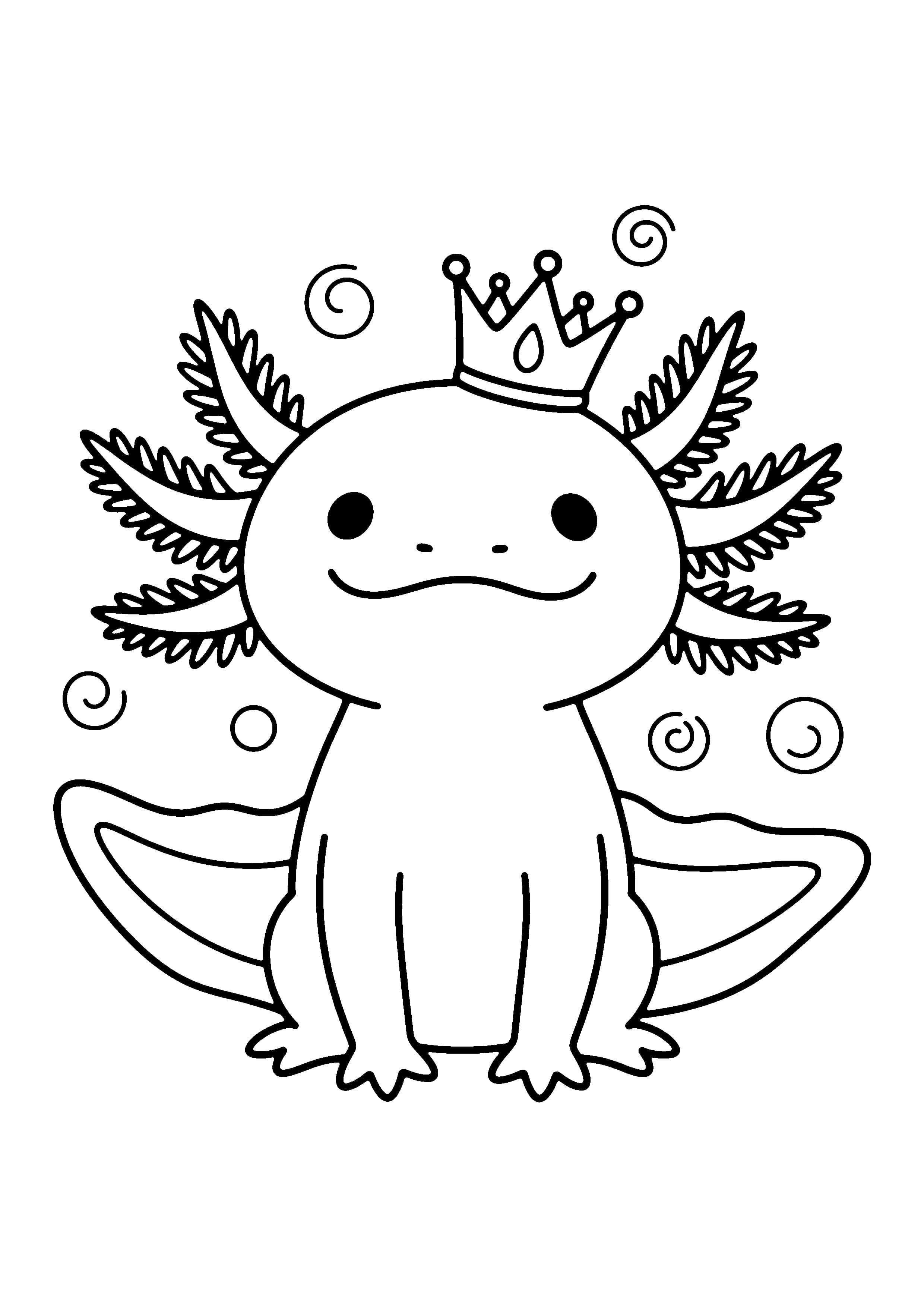 Printable hand-drawn Axolotl Wearing a Crown coloring page