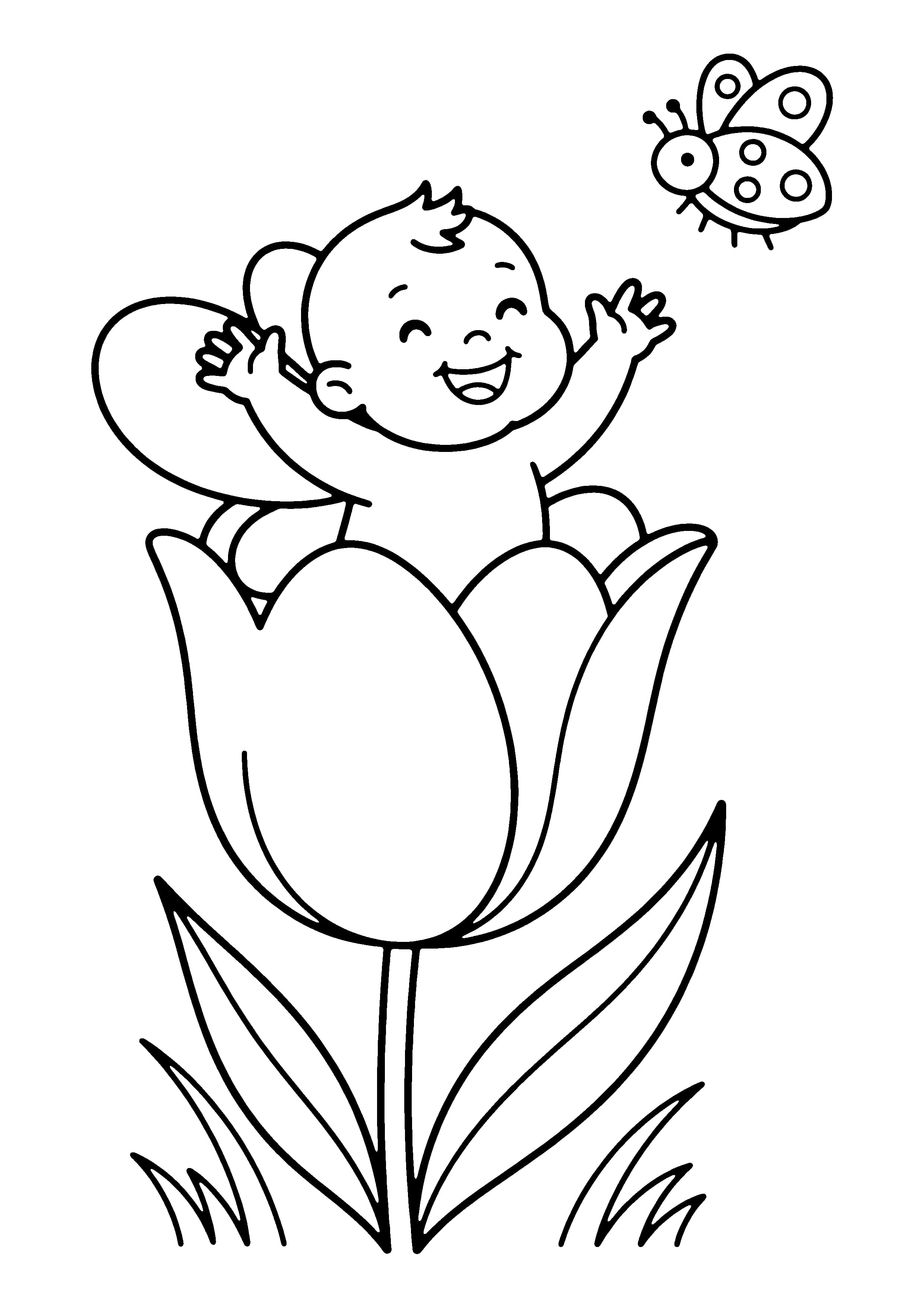 Printable hand-drawn Baby Fairy coloring page