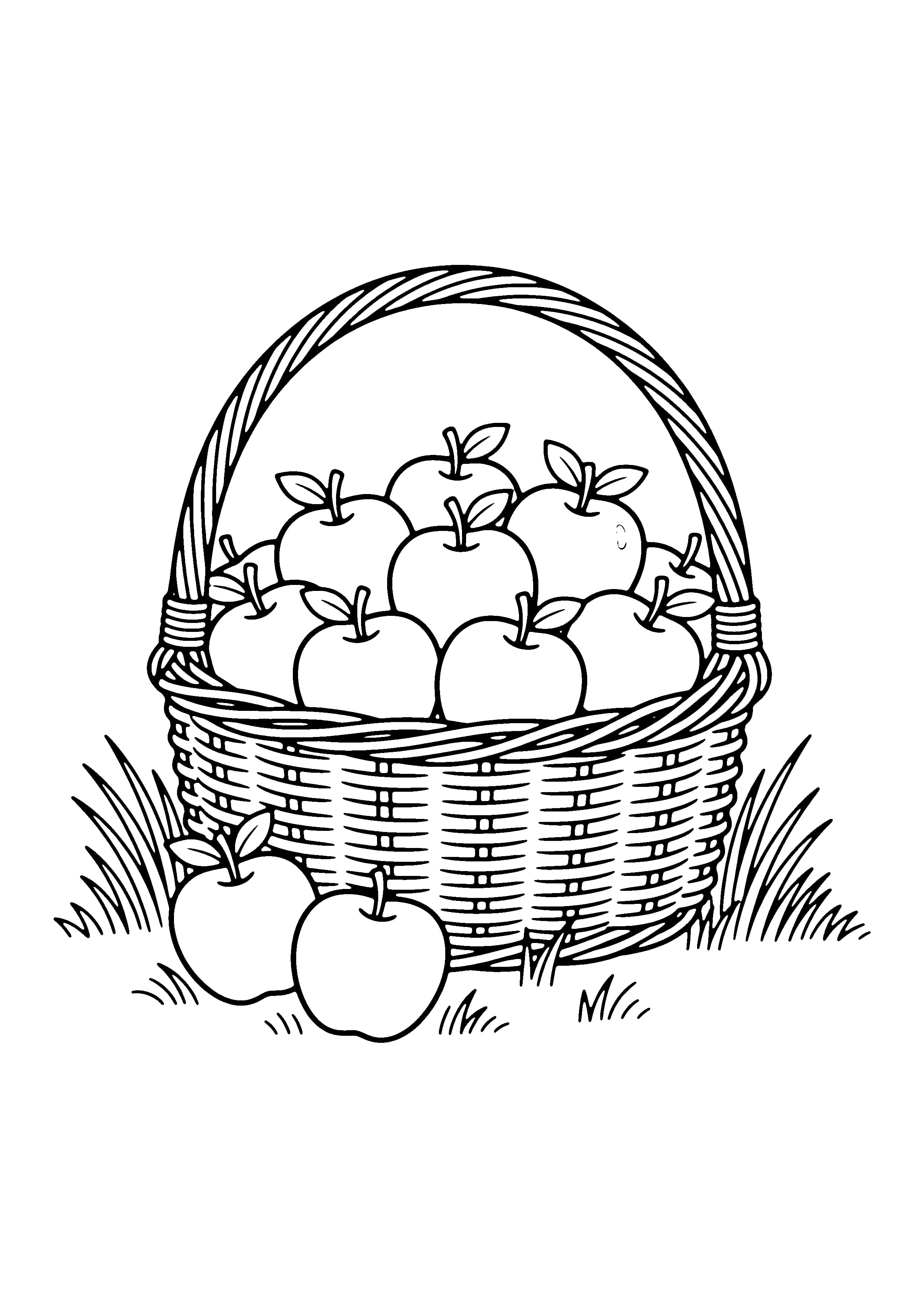 Printable hand-drawn Basket of Fall Apples coloring page