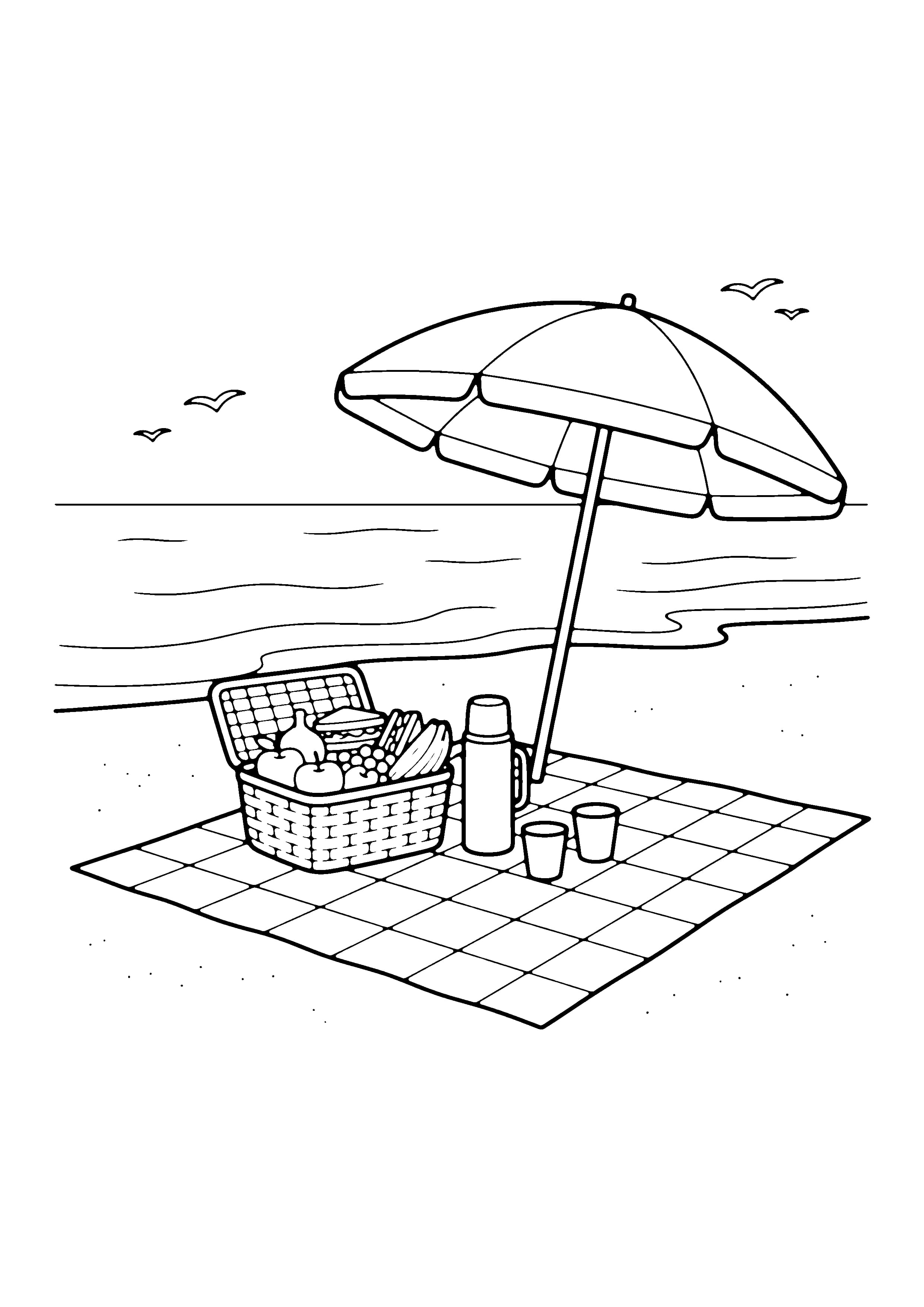 Printable hand-drawn Beach Picnic Scene coloring page