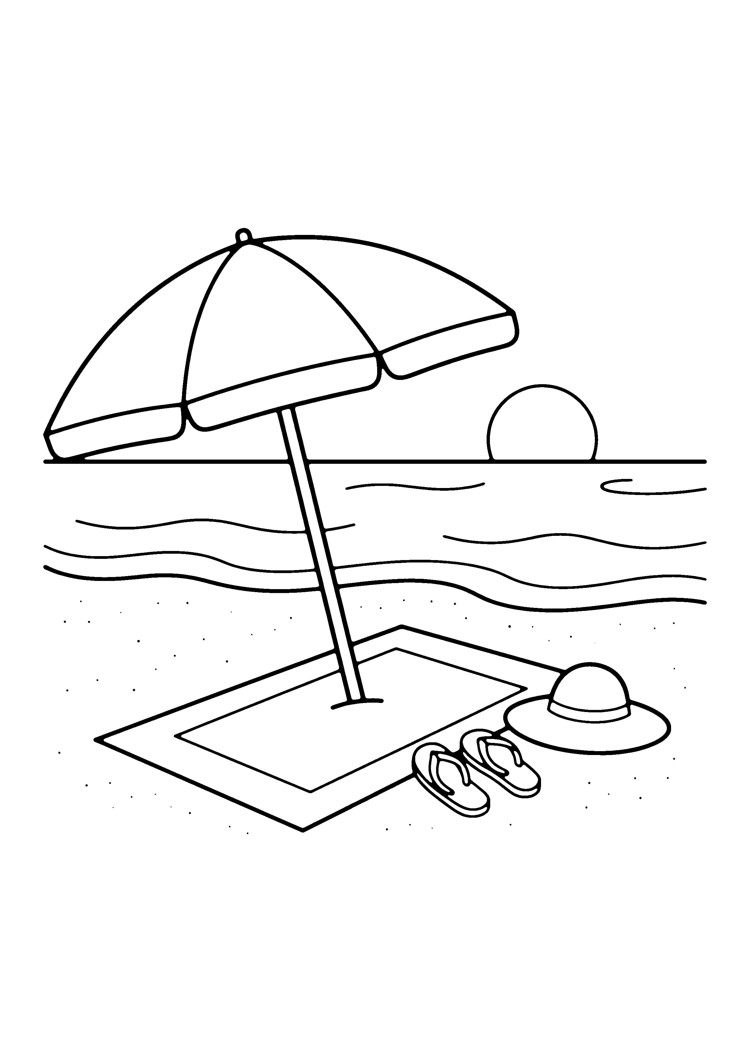 Printable hand-drawn Beach Umbrella and Towel coloring page