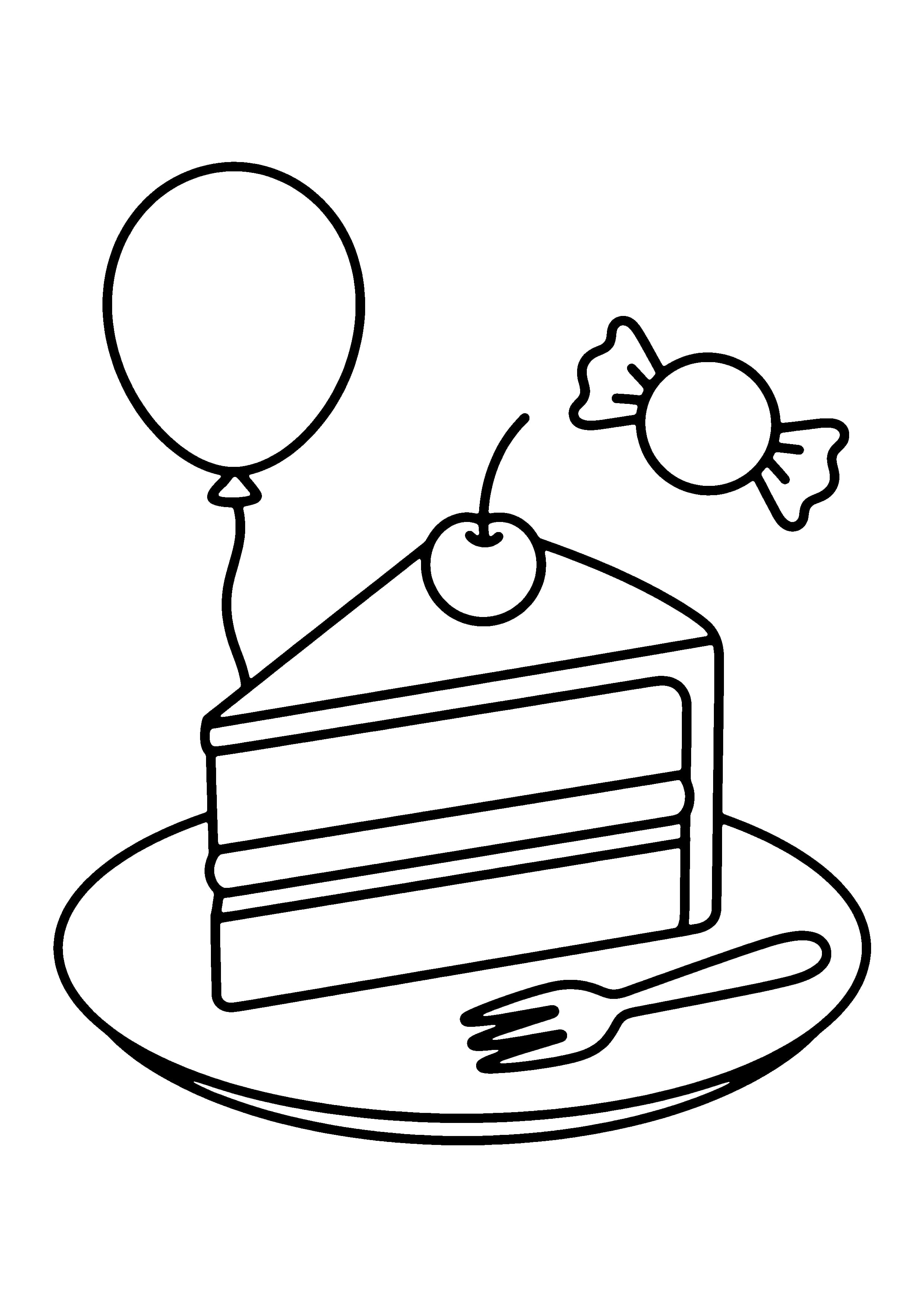 Printable hand-drawn Birthday Slice and Treats coloring page