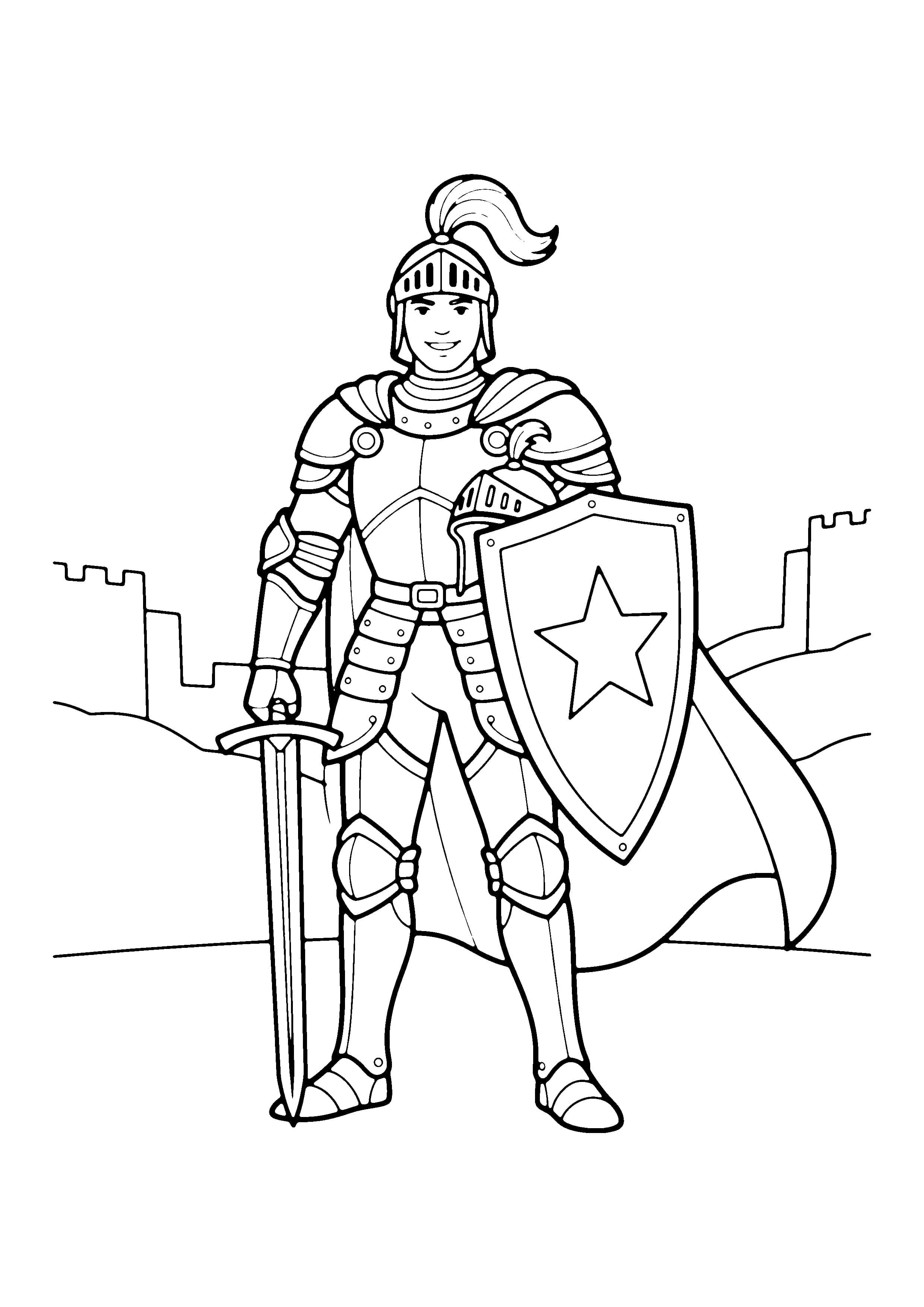 Printable hand-drawn Brave Knight coloring page