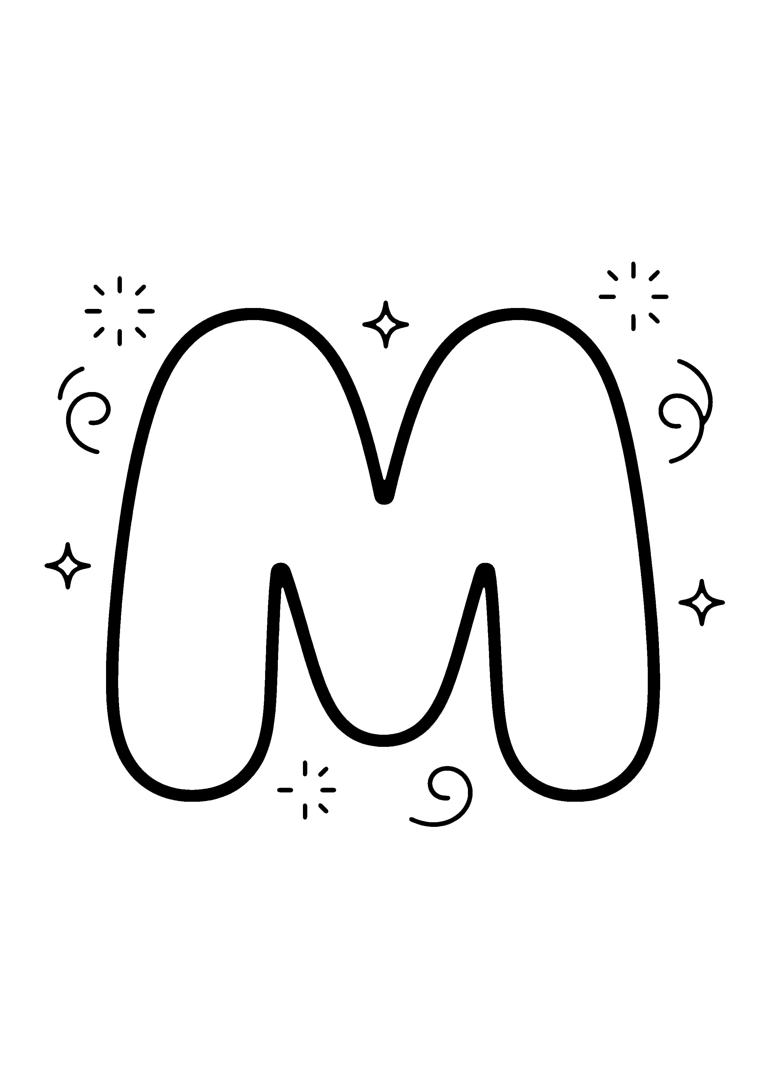 Printable hand-drawn Bubble Letter M coloring page
