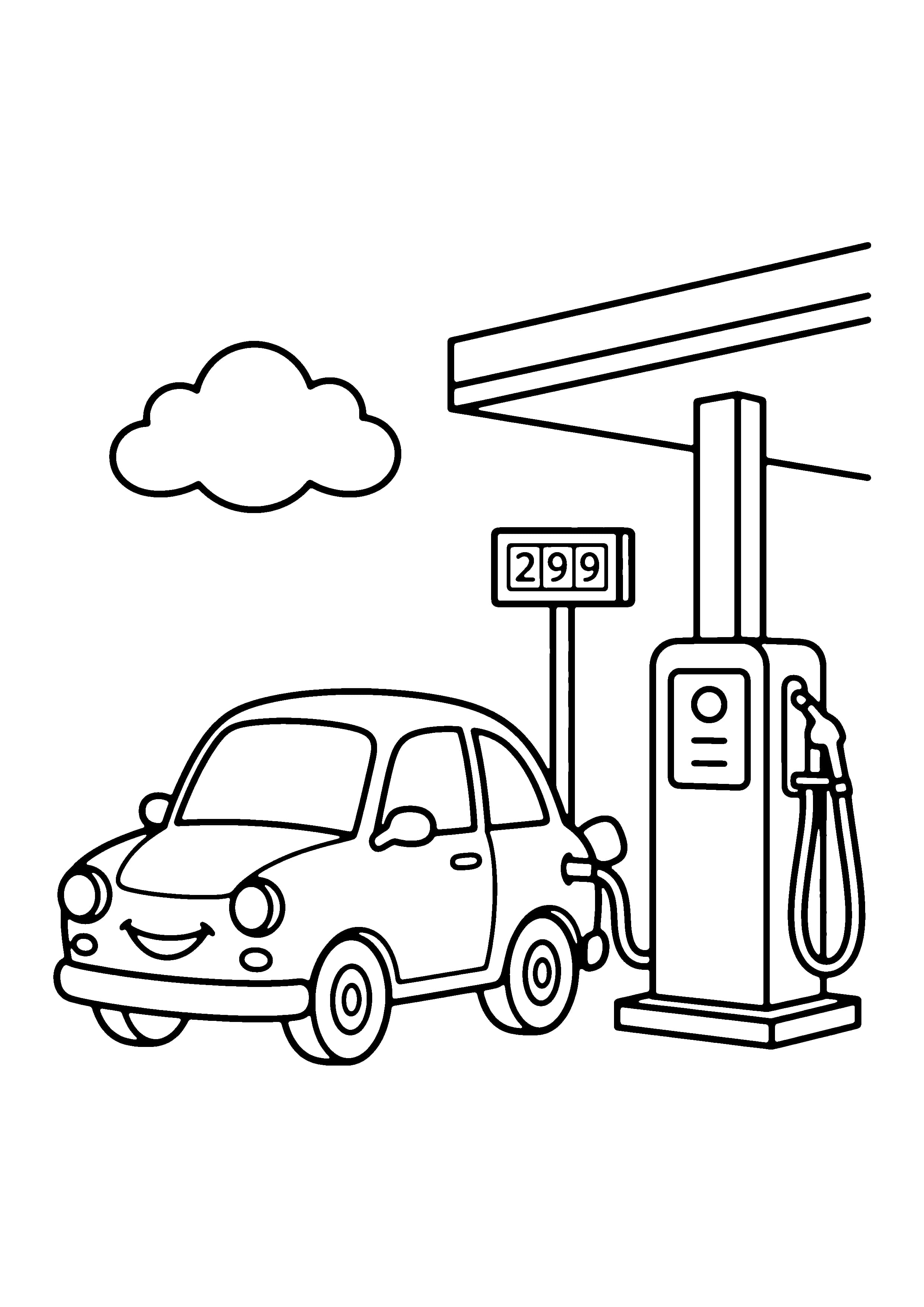 Printable hand-drawn Car at the Gas Station coloring page