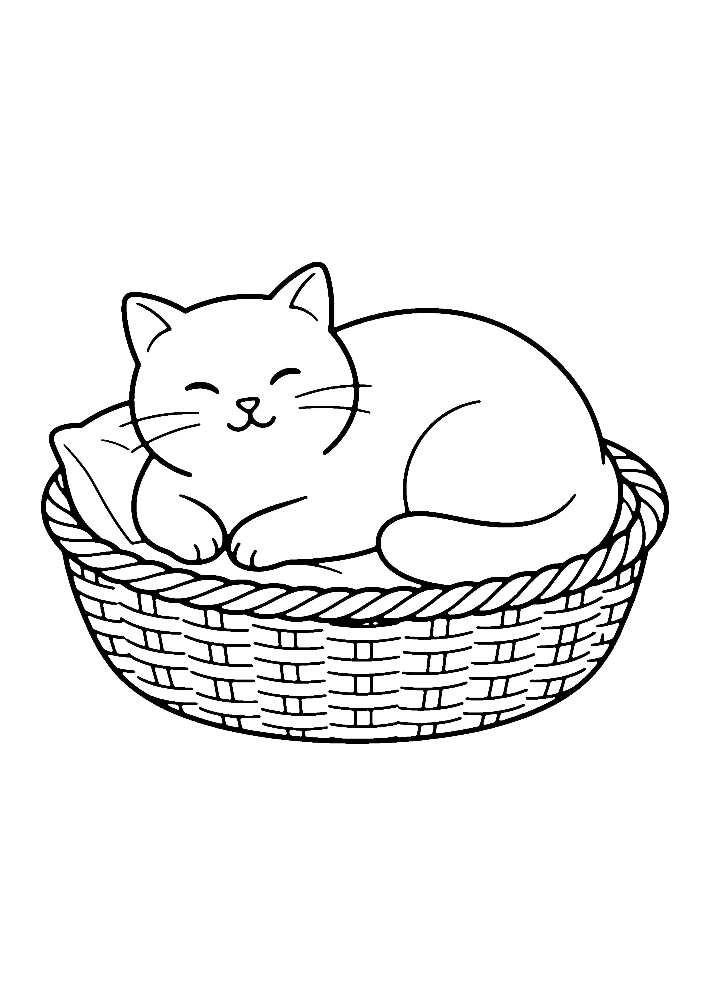 Printable hand-drawn Cat in a Basket coloring page