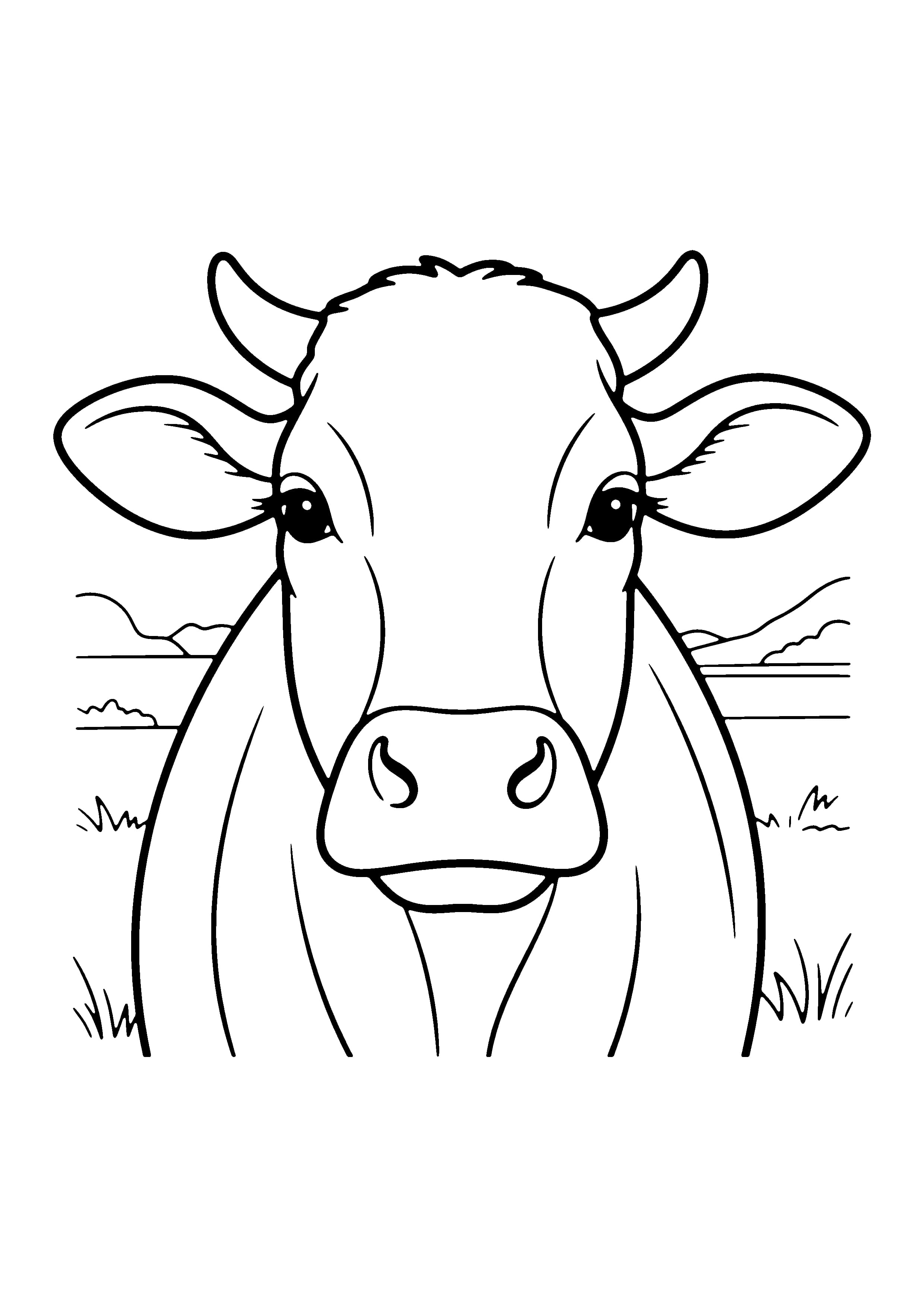 Printable hand-drawn Cow Face Close-Up coloring page