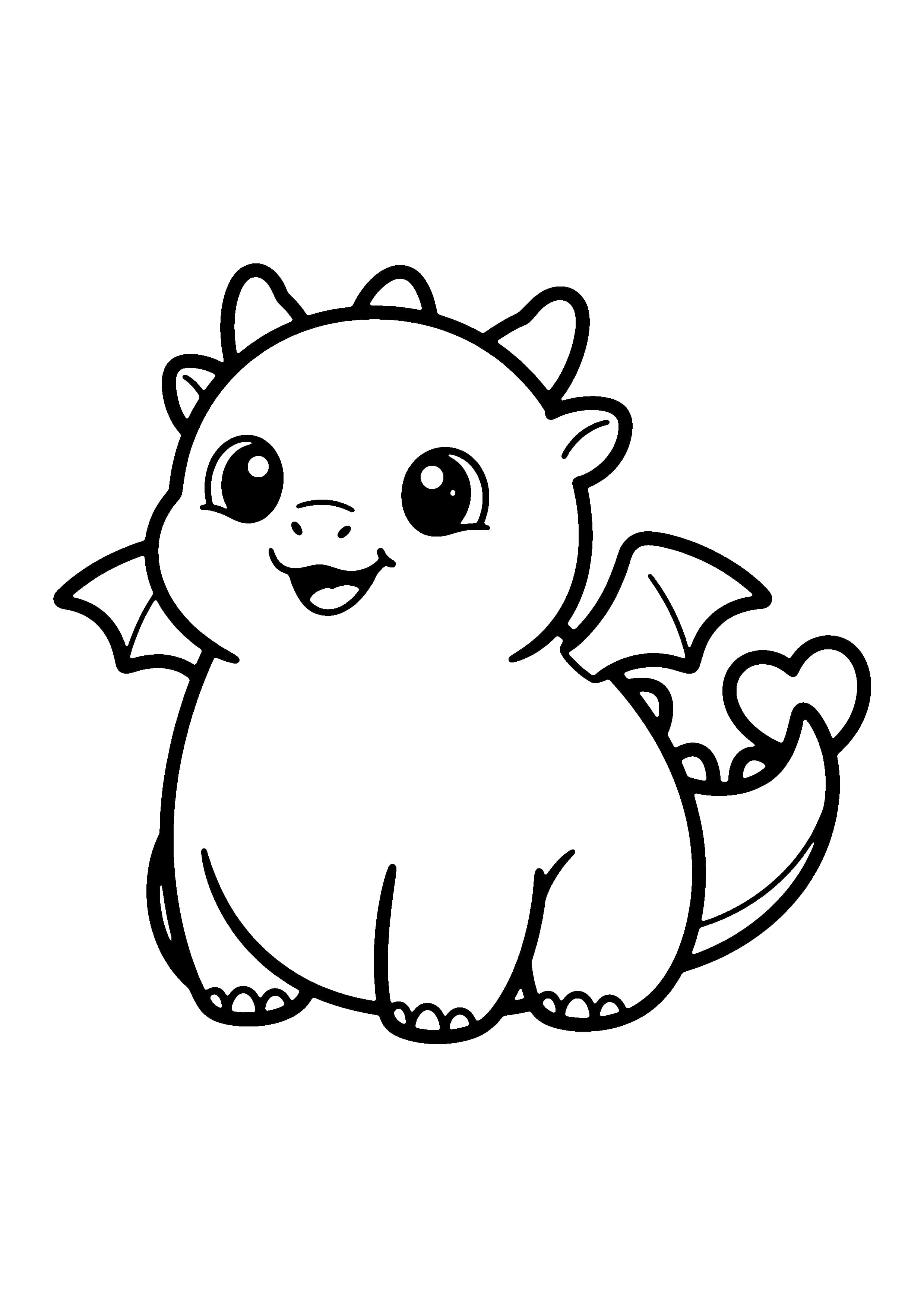 Printable hand-drawn Cute Baby Dragon coloring page