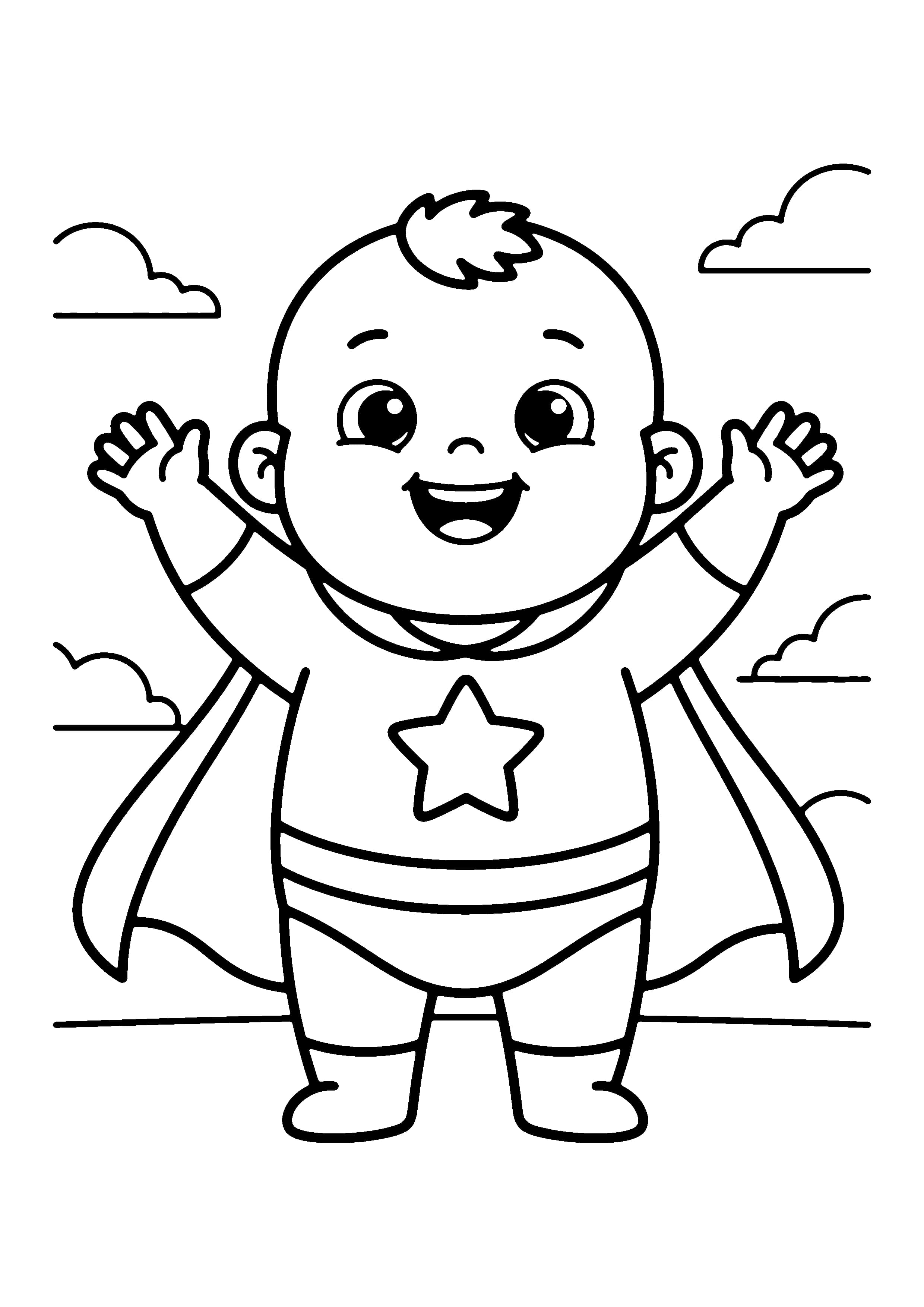 Printable hand-drawn Cute Superhero Toddler coloring page