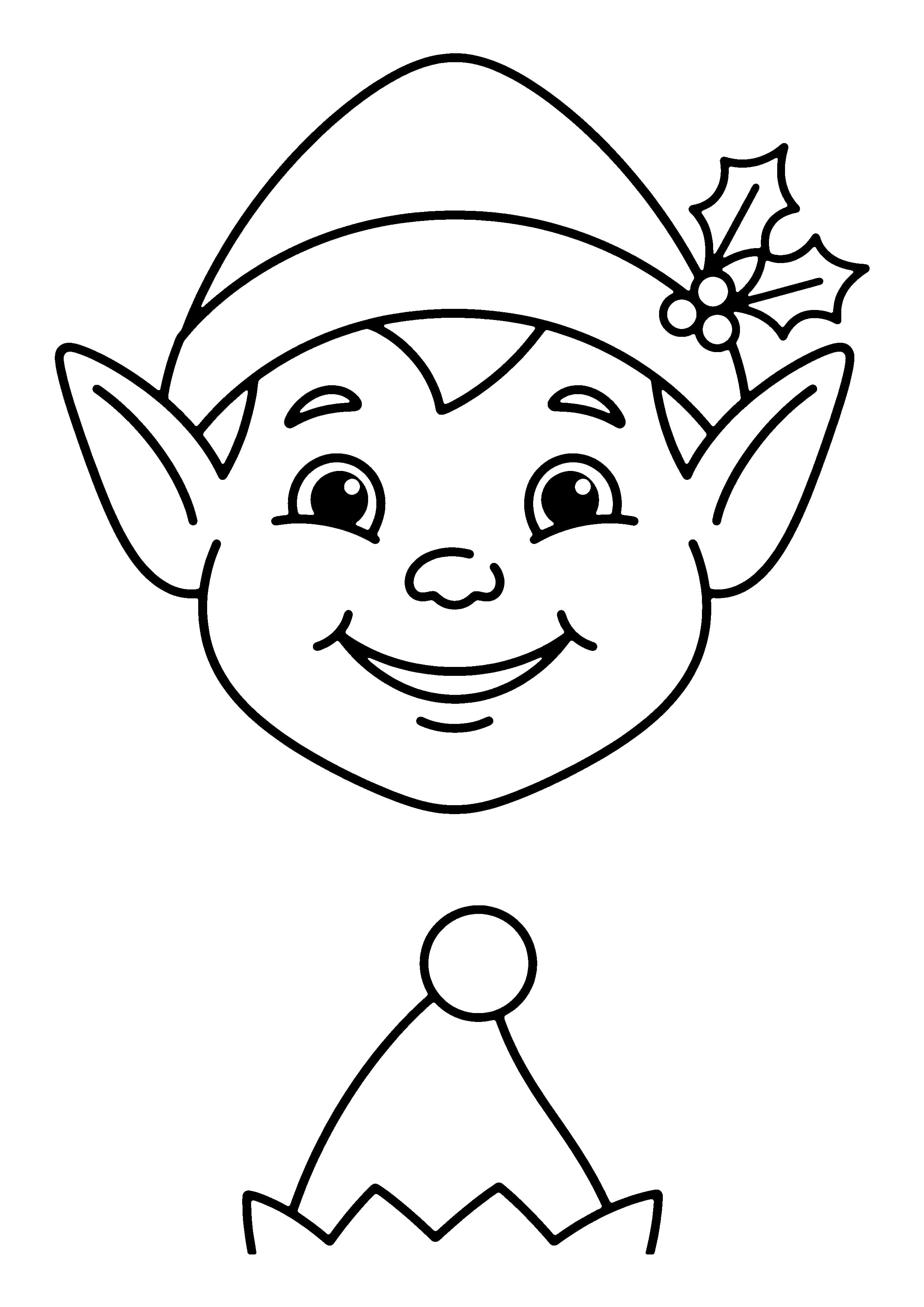 Printable hand-drawn Elf Face Close-Up coloring page