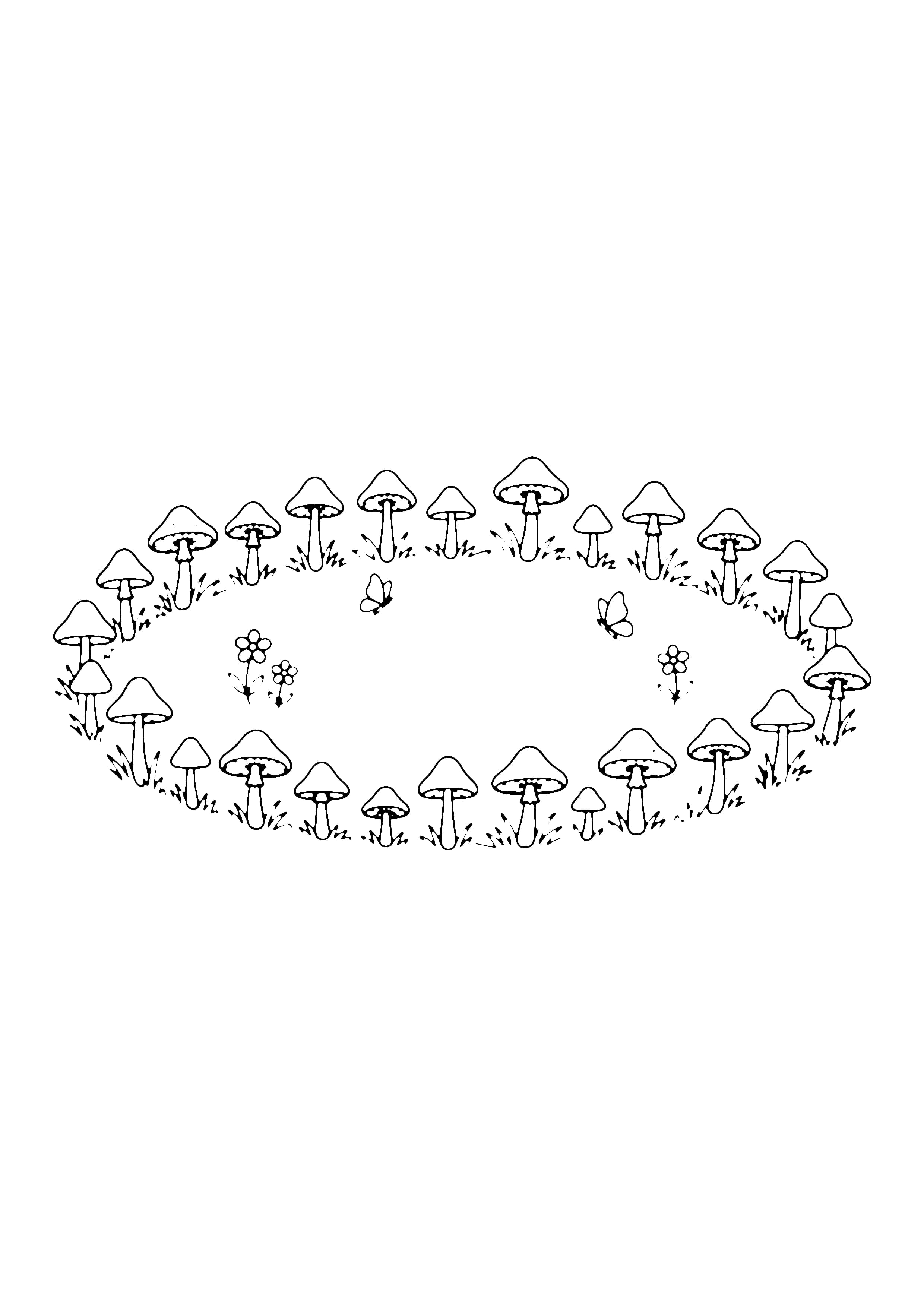 Printable hand-drawn Fairy Ring Mushrooms coloring page