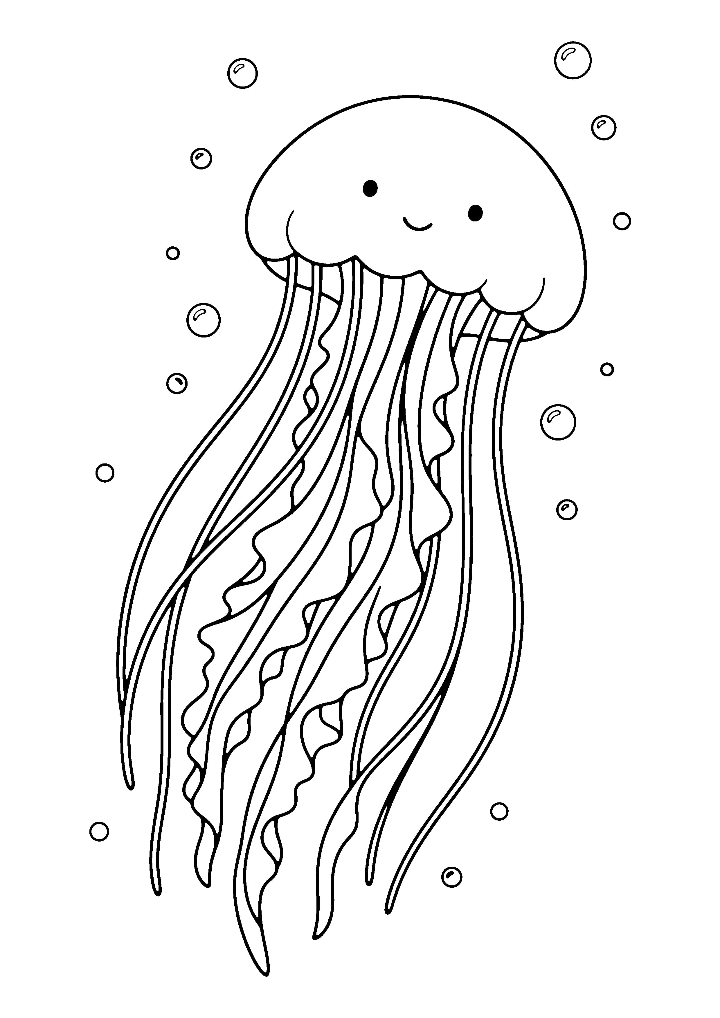Printable hand-drawn Floating Jellyfish coloring page