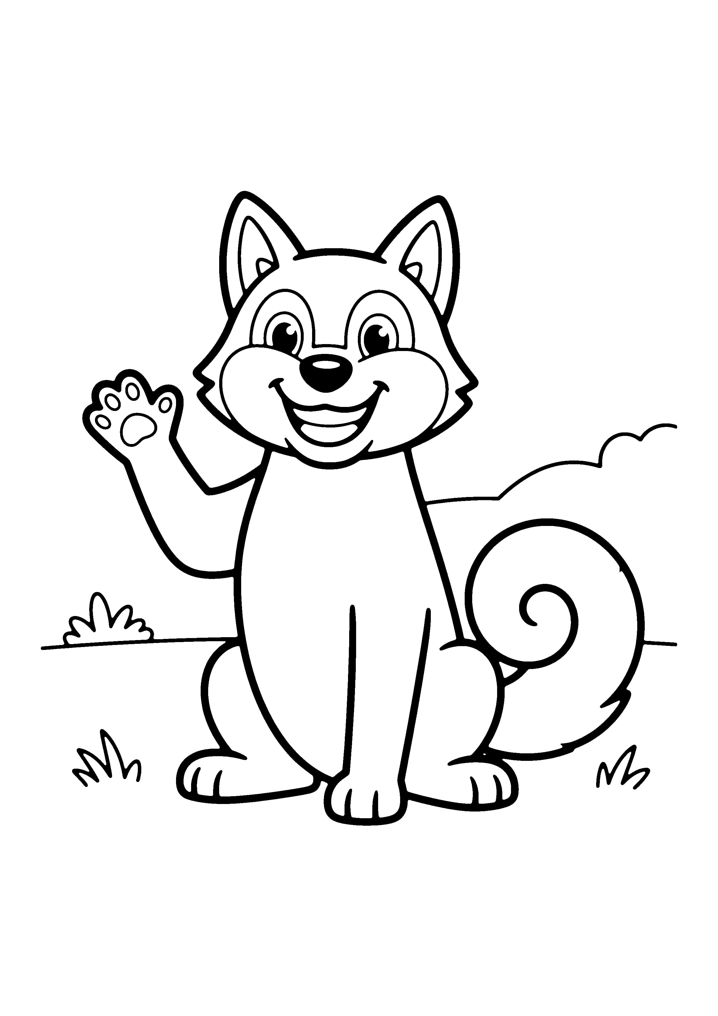 Printable hand-drawn Friendly Cartoon Wolf coloring page